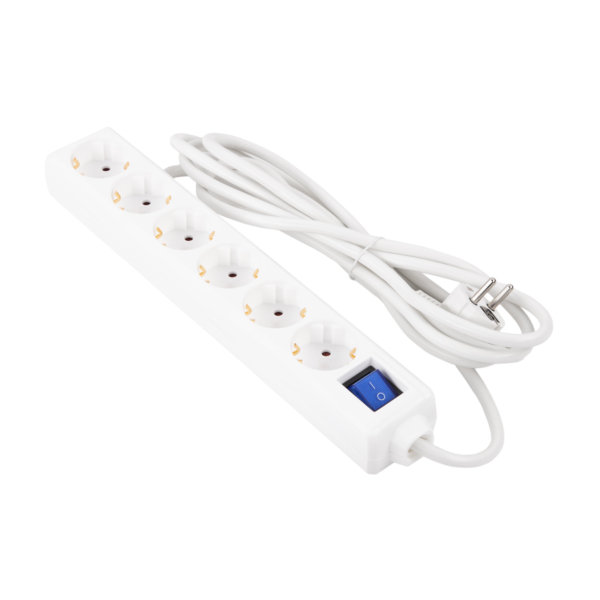 2E Power strip 6хType F, 3х1mm2, 10A, 3m, white