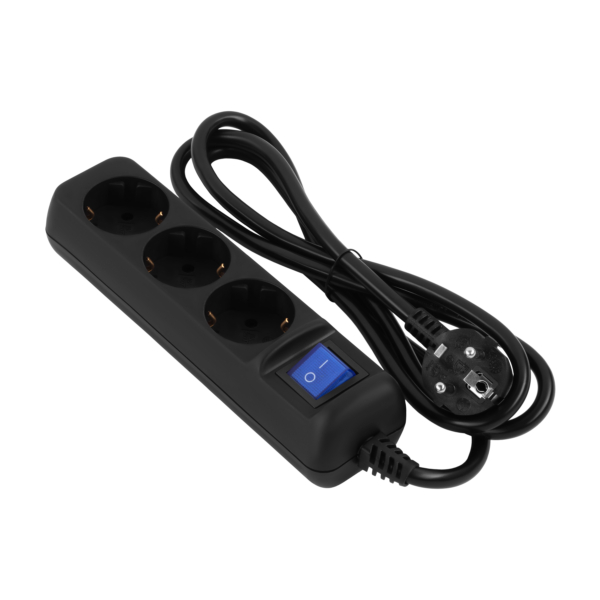 2E Power Strip 3хType F, 3х1.5mm2, 16A, 1.5m, black
