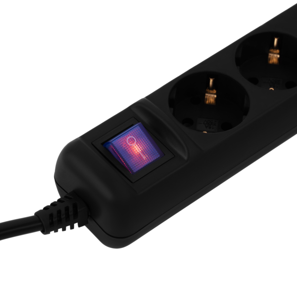 2E Power Strip 3хType F, 3х1.5mm2, 16A, 1.5m, black