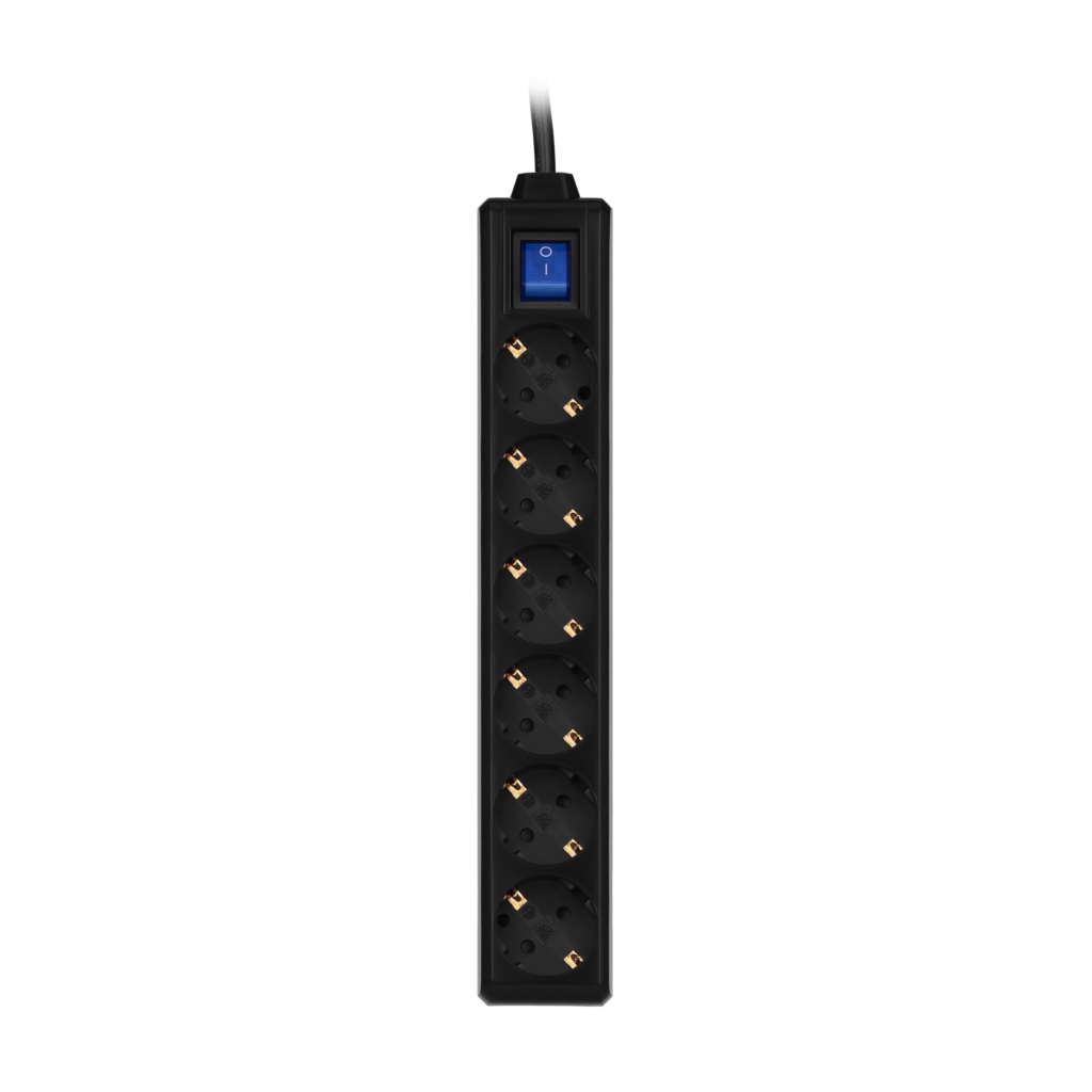 2E Power strip 6хType F, 3х1mm2, 10A, 3m, black