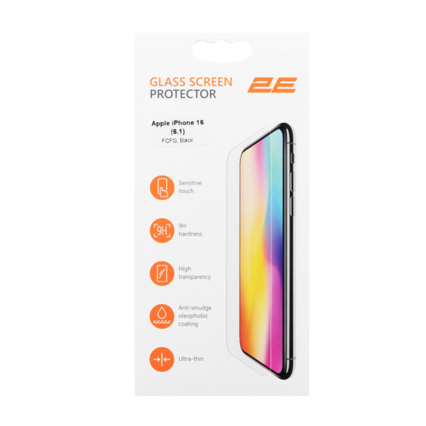 Защитное стекло 2E для Apple iPhone 16(6.1), 2.5D FCFG, (1 Pack), черная рамка