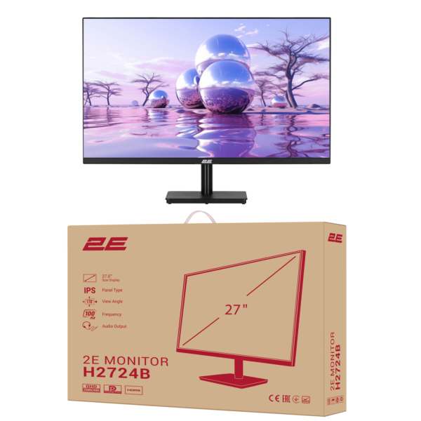 Монитор 2E 27″ H2724B D-Sub, HDMI, DP, IPS, 2560×1440, 100Hz, FreeSync