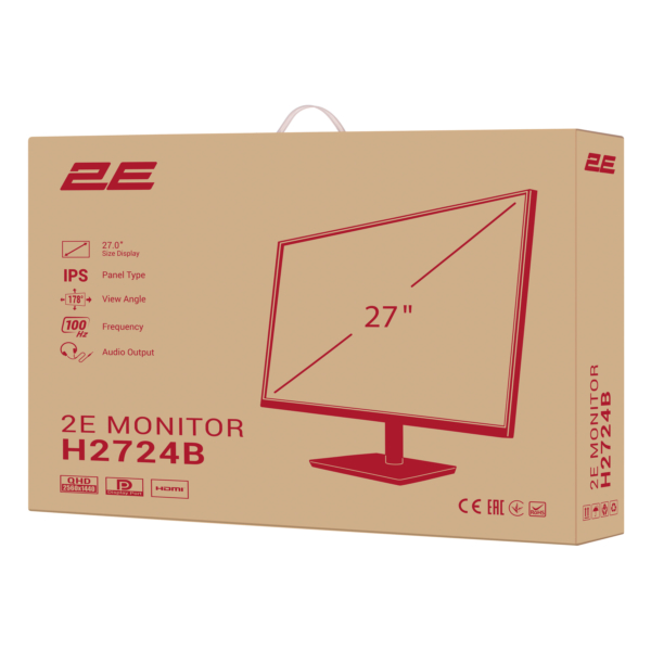 Монитор 2E 27″ H2724B D-Sub, HDMI, DP, IPS, 2560×1440, 100Hz, FreeSync