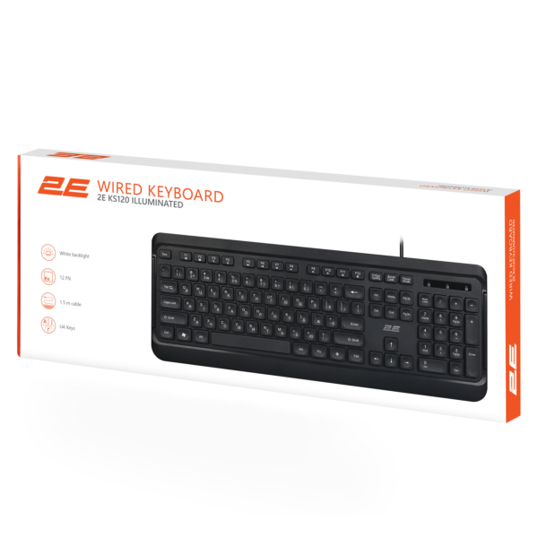 2E Keyboard membrane KS120 104key, USB-A, EN/UK, White LED, black