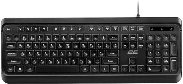 Клавиатура мембранная 2E KS120 104key, USB-A, EN/UK, White LED, чёрный