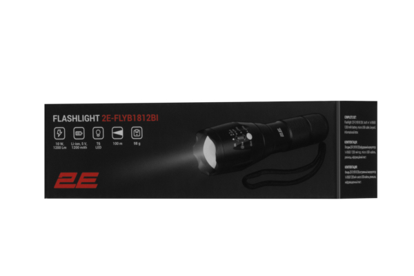 Ліхтар ручний акумуляторний 2E FLBL1812BI Micro-USB 1200мА·год 1200лм 10Вт 4 режими освітлення функція Power Bank IPX4 0.1кг