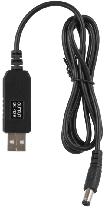 Кабель USB-A > DC 5.5х2.5мм питания 2Е 1м, 12В/1A, черный