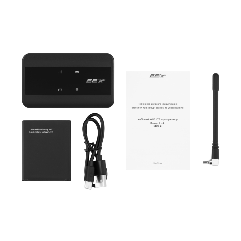 Мобильный маршрутизатор 2E PowerLink (MiFi-2) LTE, Wi-Fi4, 1xType-C, 1xCRC9, 2100мА•ч черный