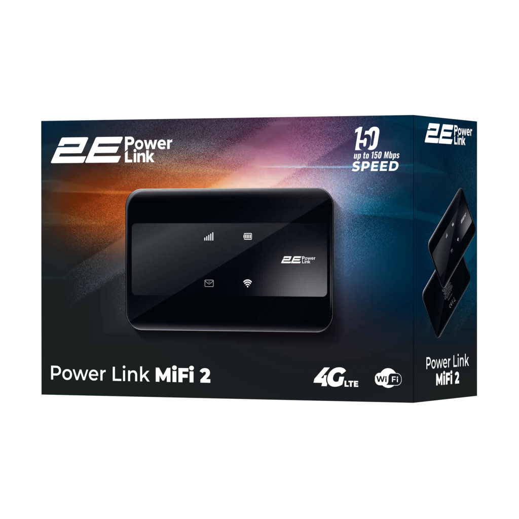 Мобильный маршрутизатор 2E PowerLink (MiFi-2) LTE, Wi-Fi4, 1xType-C, 1xCRC9, 2100мА•ч черный