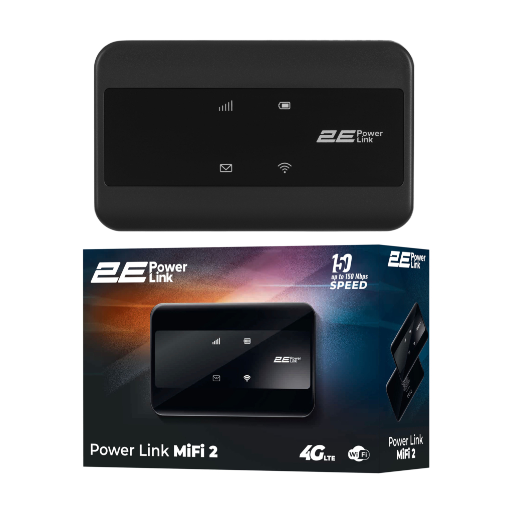 Мобильный маршрутизатор 2E PowerLink (MiFi-2) LTE, Wi-Fi4, 1xType-C, 1xCRC9, 2100мА•ч черный