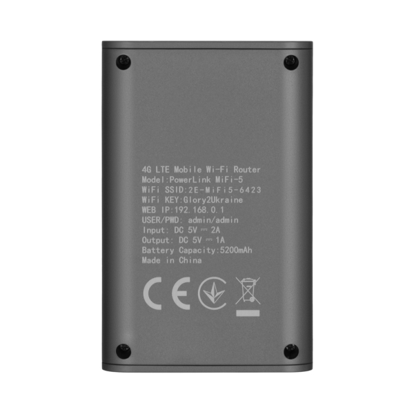 Mobile router 2E PowerLink (MiFi-5) LTE, Wi-Fi4, 1xUSB, 1xType-C, 5000mAh black