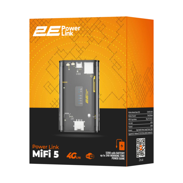 Mobile router 2E PowerLink (MiFi-5) LTE, Wi-Fi4, 1xUSB, 1xType-C, 5000mAh black