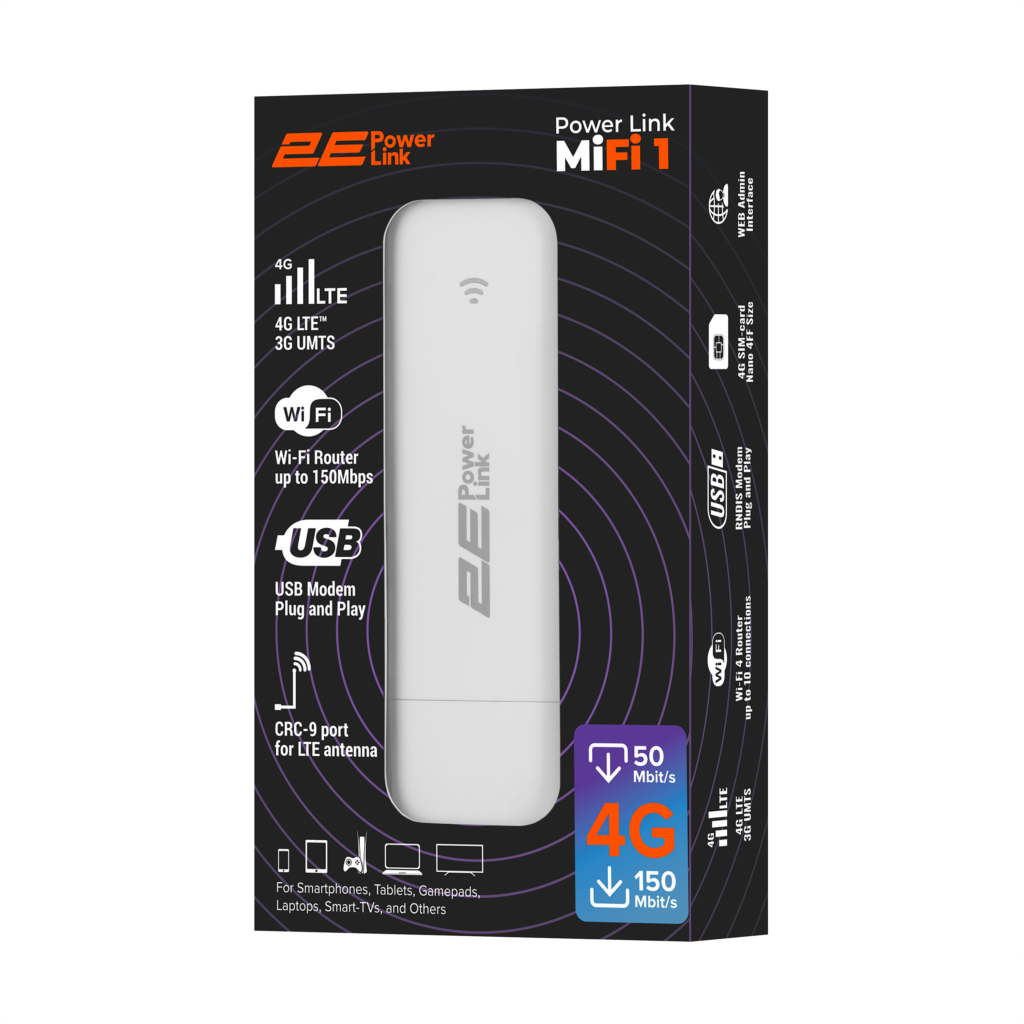 Мобильный маршрутизатор 2E PowerLink (MiFi-1 2024) LTE, Wi-Fi4, 1xUSB, 1xCRC9 белый
