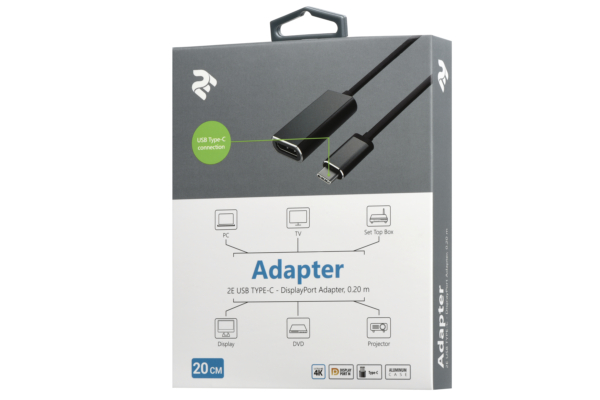 2E Адаптер USB-C > DisplayPort, 0.2м, серый