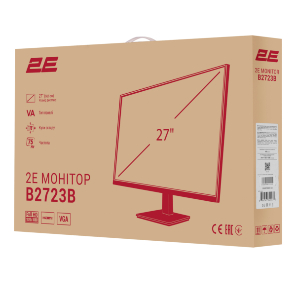 Монитор 2E 27″ B2723B D-Sub, HDMI, VA, 75Hz