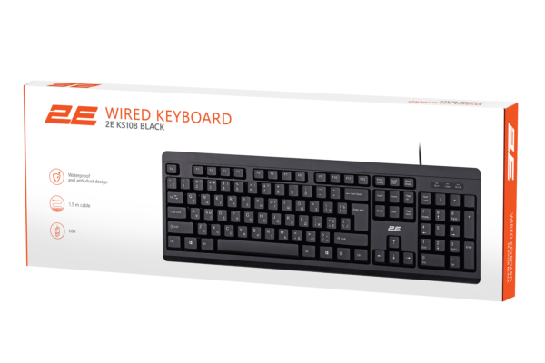 Клавіатура мембранна 2E KS108 104key, USB-A, EN/UK/RU, чорний