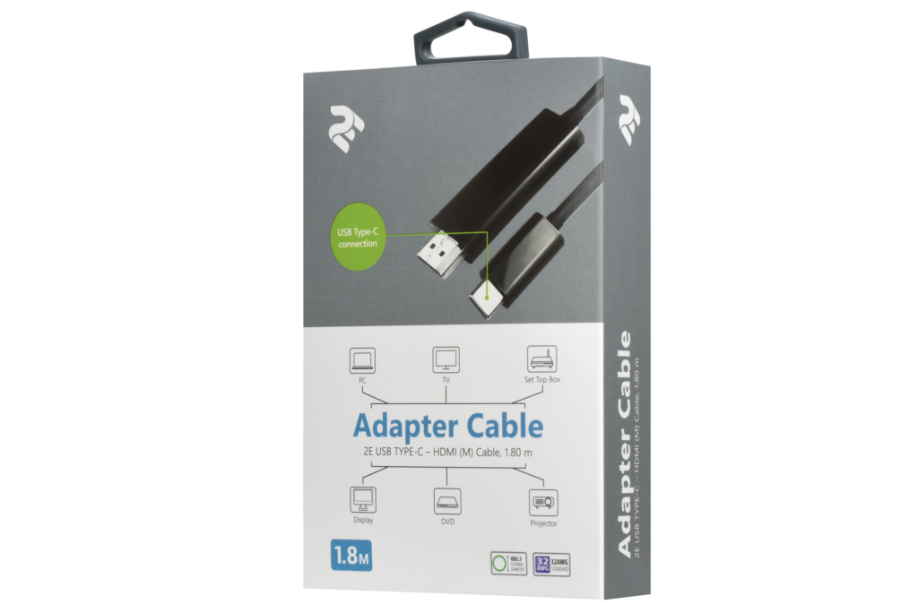 2E Кабель USB-C > HDMI, 1.8м, чорний