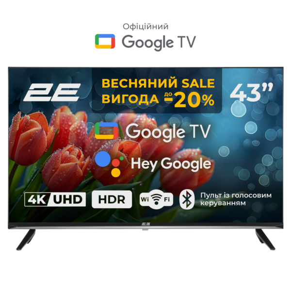 TV Set 43″ 2E LED 4K 60Hz Smart Google TV Black