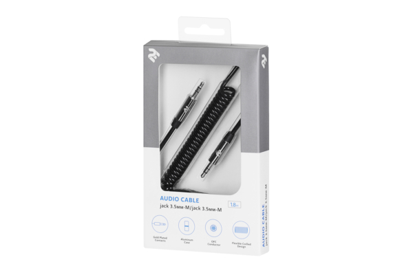 Кабель 2E аудио jack 3.5mm-M Coiled 1.8м Black