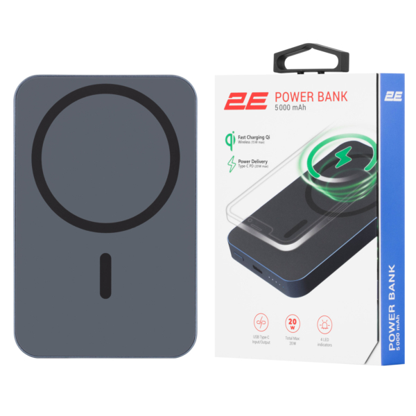 Портативное зарядное устройство Power Bank 2E Wireless QI 5000мА·год, 20Вт, PD, синий