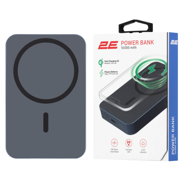 Акумулятор портативний літій-іонний Power Bank 2E Wireless QI 10000мА·год, 20Вт, PD, синій
