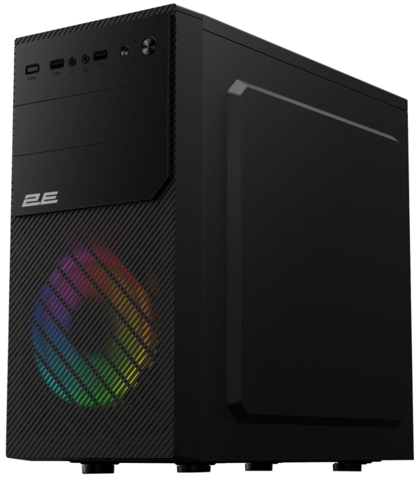 Корпус 2E Basis RD850, без БП, 1xUSB3.0, 2xUSB2.0, 1×120мм ARGB, VGA 290мм, Metal Side Panel, mATX, чёрный