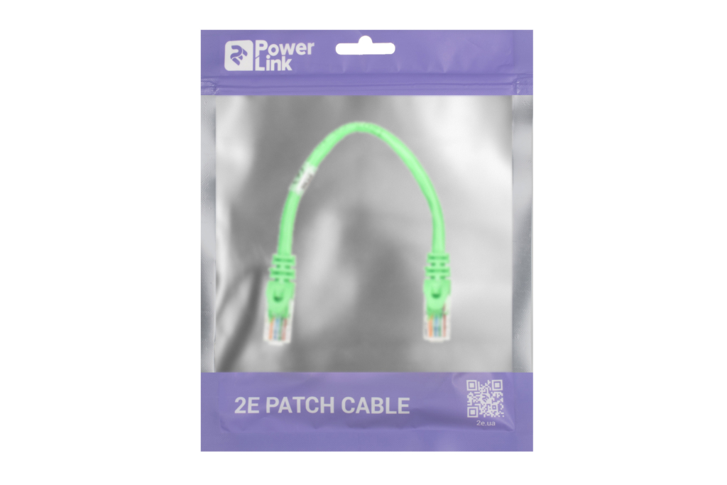 Патч-корд 2E САТ 5e, UTP, 0,20м, 26AWG, RJ45, 7/0.16, Cu, PVC, зелений