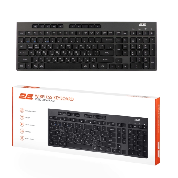 2E Keyboard membrane KS280 120key, WL/BT, EN/UK/RU, silent, black-grey