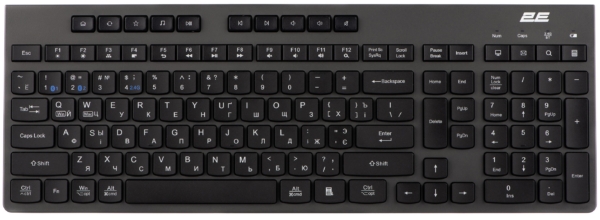Клавиатура мембранная 2E KS280 120key, WL/BT, EN/UK/RU, silent, чёрно-серая