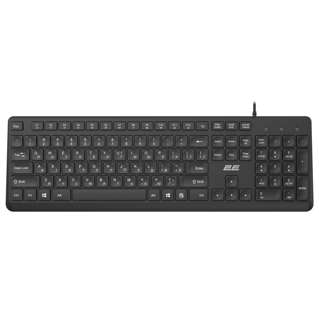 Клавиатура мембранная 2E KS405 104key, USB-A, EN/UK, чёрный