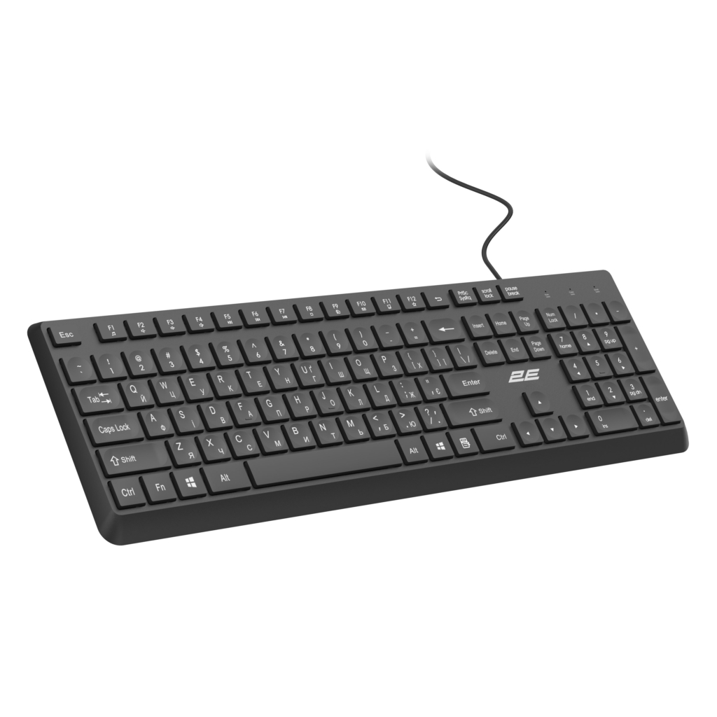 Клавиатура мембранная 2E KS405 104key, USB-A, EN/UK, чёрный