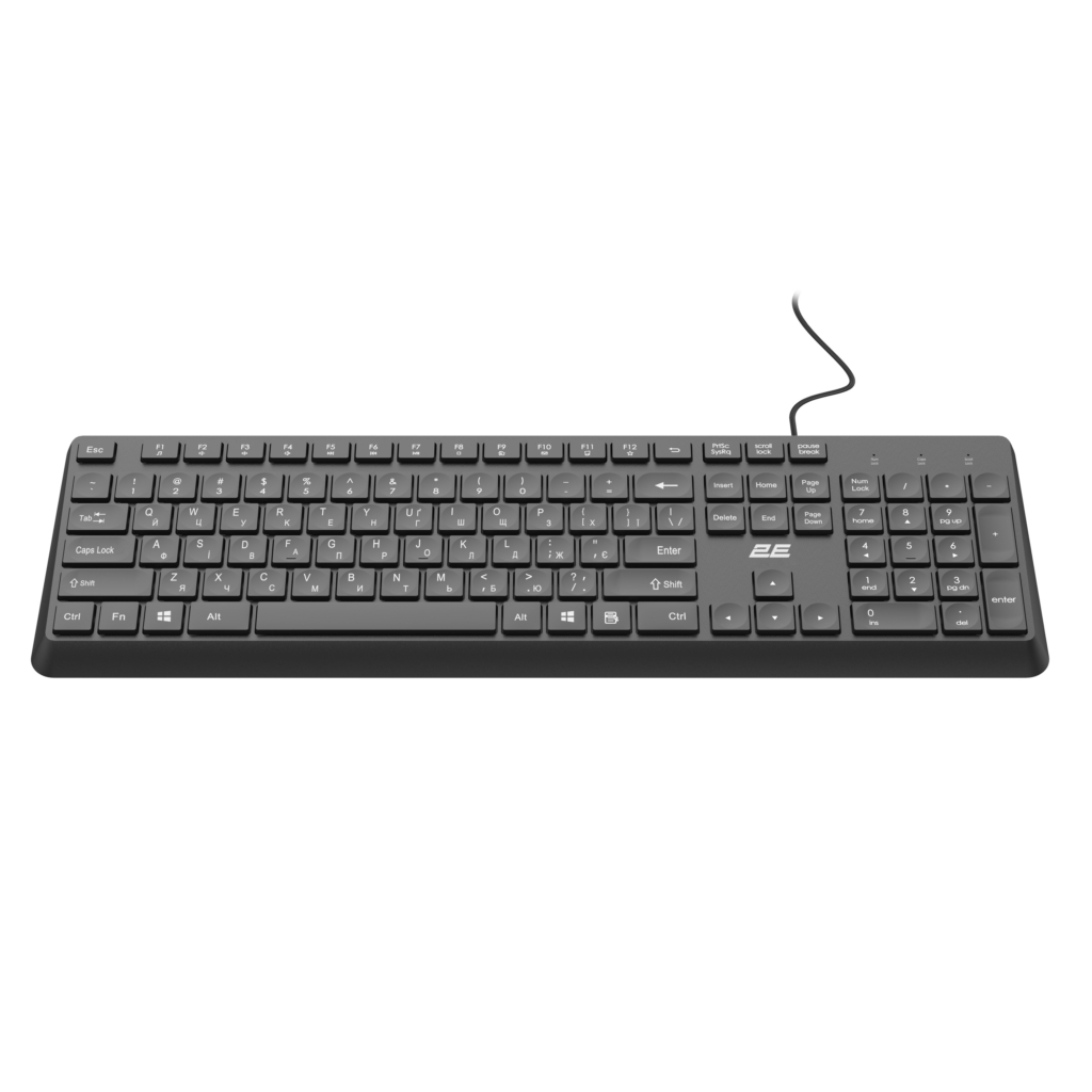 Клавиатура мембранная 2E KS405 104key, USB-A, EN/UK, чёрный