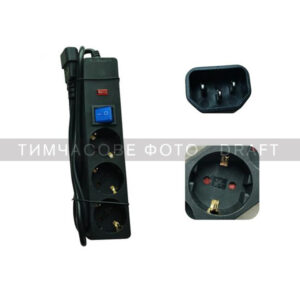 2E power strip 3xType F, 1xC14, 3x1mm sq, 10A, 1m, black