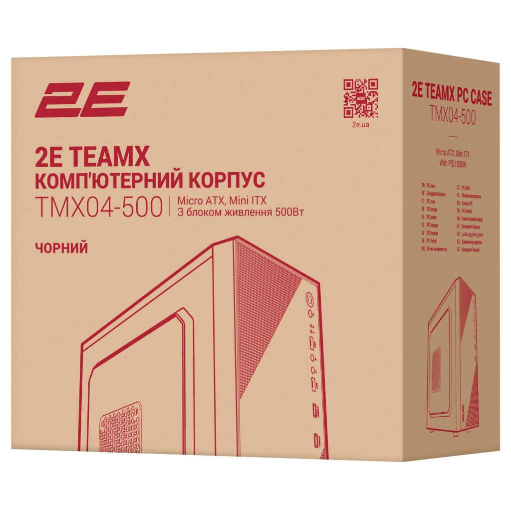 2E PC case TeamX TMX04 with 2E ATX500W, 2xUSB3.0, 1x80mm, VGA 220mm, mATX, black