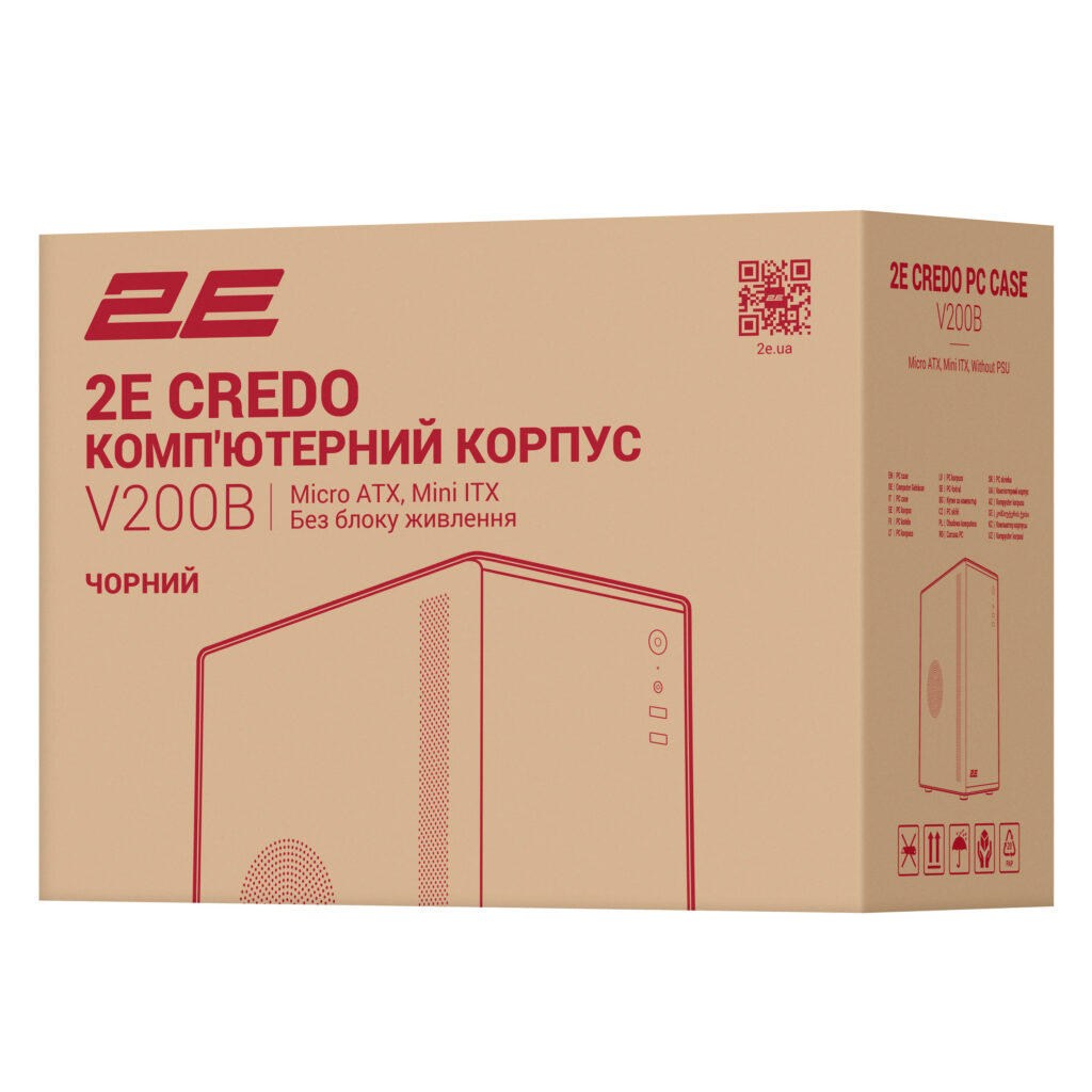Корпус 2E Credo V200B без БП, 2xUSB3.0, 1×80мм, VGA 250мм, mATX, чёрный