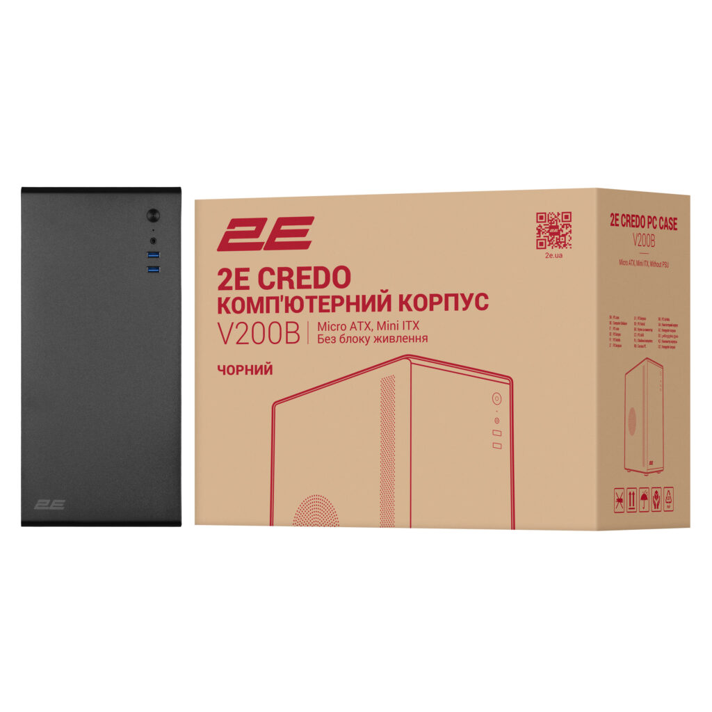 Корпус 2E Credo V200B без БП, 2xUSB3.0, 1×80мм, VGA 250мм, mATX, чёрный