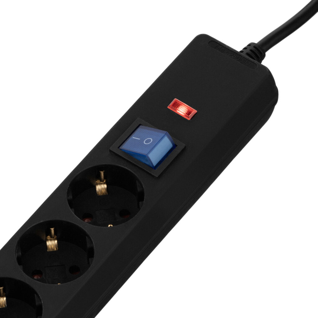 Удлинитель сетевой 2E 3xТип F, 1xC14, 3×1мм кв, 10A, 1м, черный