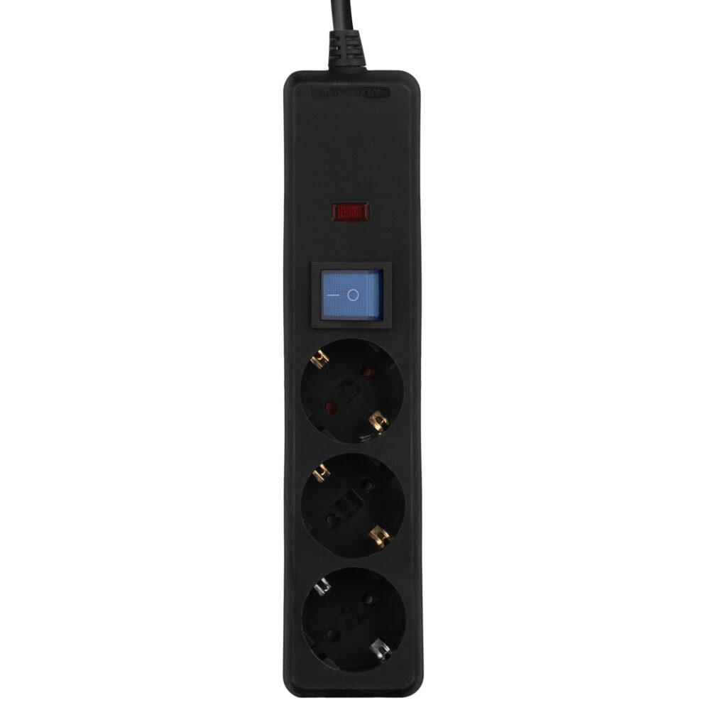 Удлинитель сетевой 2E 3xТип F, 1xC14, 3×1мм кв, 10A, 1м, черный