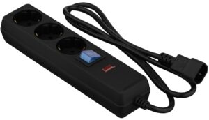 Удлинитель сетевой 2E 3xТип F, 1xC14, 3×1мм кв, 10A, 1м, черный