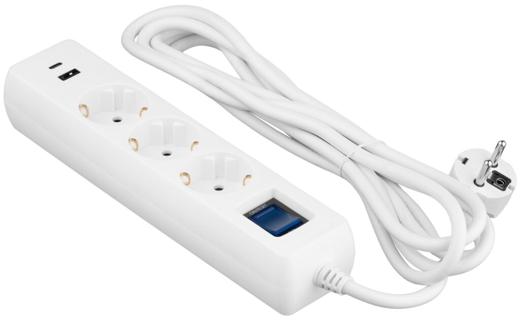 Удлинитель-фильтр сетевой 2E 3xТип F, 3×1.5мм кв, 16A, 1xUSB-A, 1xUSB-C, с защитой от перенапряжения, 3м, белый