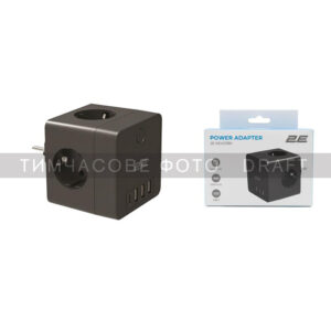 Adapter 2E SurgeStop 4XSchuko with switch, 3*USB-A, 1*USB-C, black