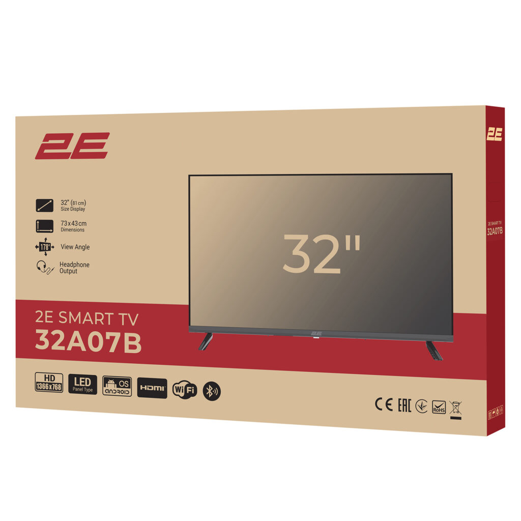 Телевізор 32″ 2E LED HD 60Hz Smart Android Black
