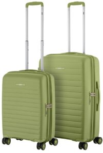 Набор чемоданов 2E, Aero, полипропилен, (M+S), TSA, 4 колеса, EXP, оливково-зелёный