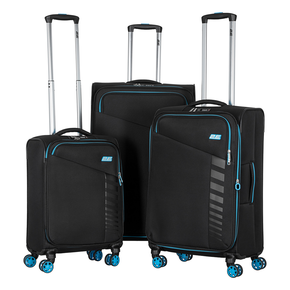 2E Suitcase set, Trek, (L+M+S), TSA, 4 wheels, + 3 Cabin backpacks (2E-BPET-CABIN-BK), polyester, black
