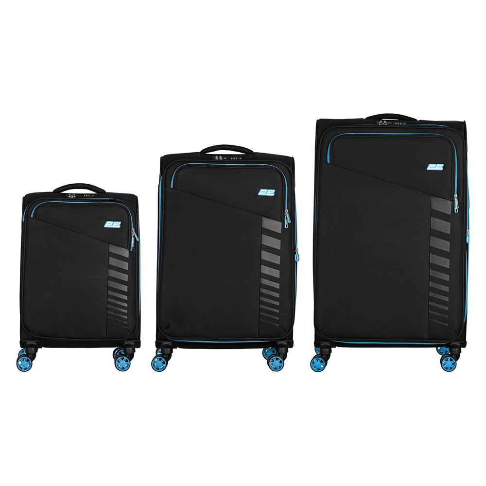 2E Suitcase set, Trek, (L+M+S), TSA, 4 wheels, + 3 Cabin backpacks (2E-BPET-CABIN-BK), polyester, black