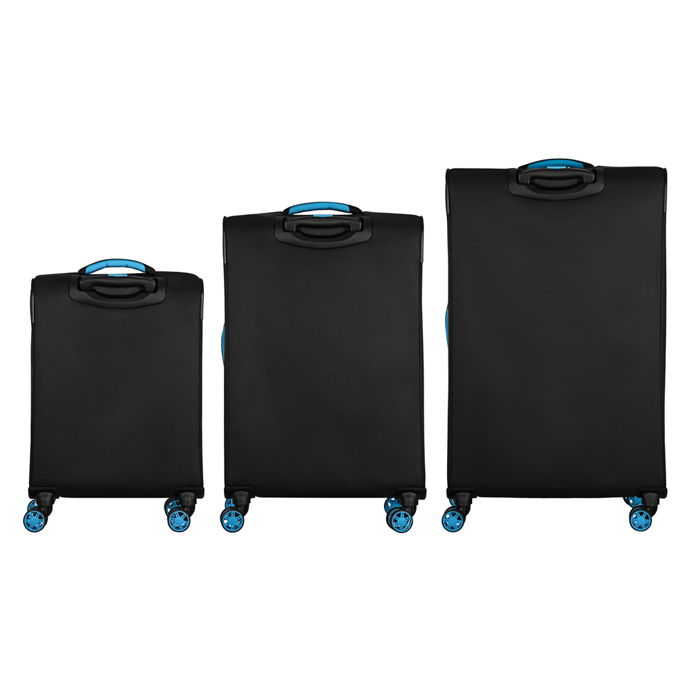 2E Suitcase set, Trek, (L+M+S), TSA, 4 wheels, + 3 Cabin backpacks (2E-BPET-CABIN-BK), polyester, black