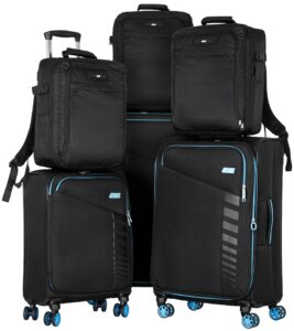 2E Suitcase set, Trek, (L+M+S), TSA, 4 wheels, + 3 Cabin backpacks (2E-BPET-CABIN-BK), polyester, black