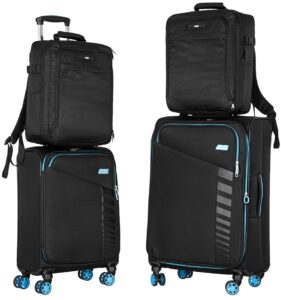 2E Suitcase set, Trek, (M+S), TSA, 4 wheels, + 2 Cabin backpacks (2E-BPET-CABIN-BK), polyester, black