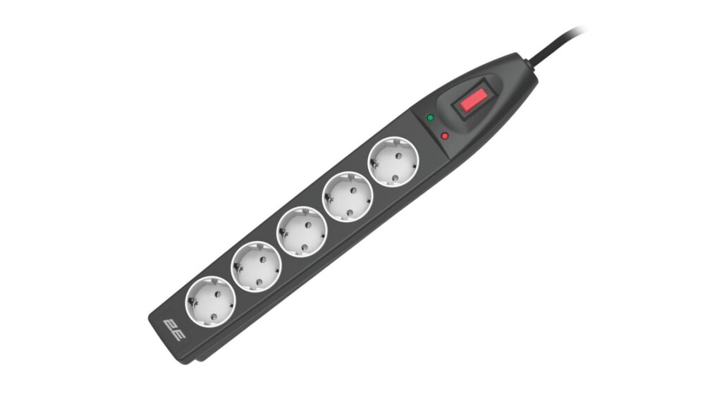 2E Power strip with surge protection, 5m, 5xTypeF, 16A, black