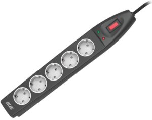 2E Power strip with surge protection, 5m, 5xTypeF, 16A, black